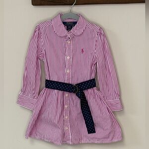 Polo Ralph Lauren: Girls Pink & White Striped Shirt Dress with Belt, Size 2T